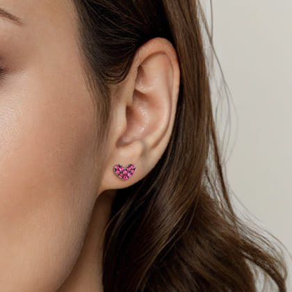 925 Sterling Silver Heart Shaped Ruby Stud Earrings