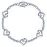 925 Sterling Silver Heart Station Chain Bracelet