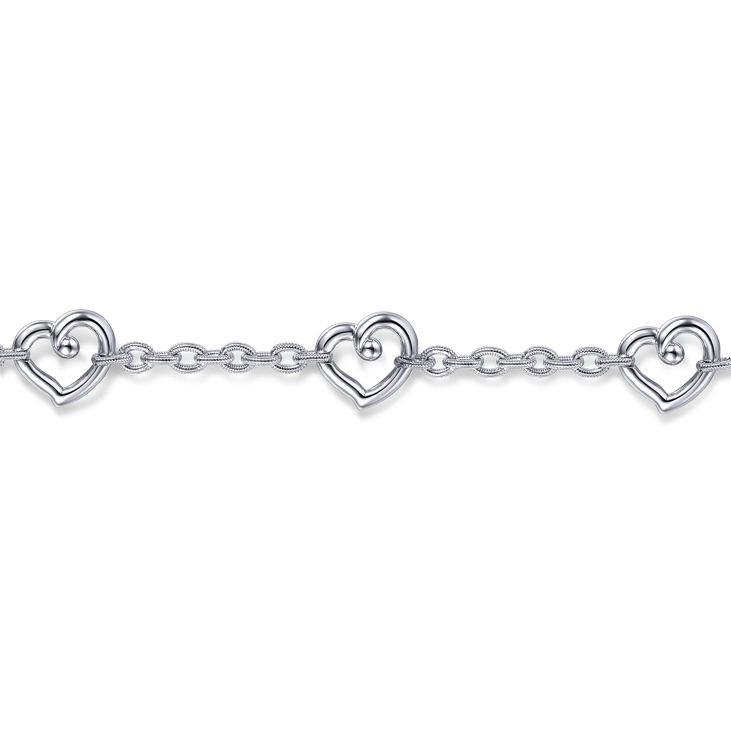 925 Sterling Silver Heart Station Chain Bracelet - Shot 2