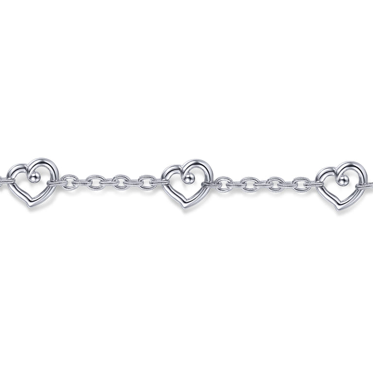 925 Sterling Silver Heart Station Chain Bracelet - Shot 2