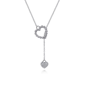 925 Sterling Silver Hearts Y Knot Necklace
