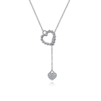925 Sterling Silver Hearts Y Knot Necklace
