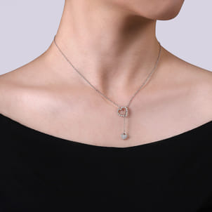 925 Sterling Silver Hearts Y Knot Necklace