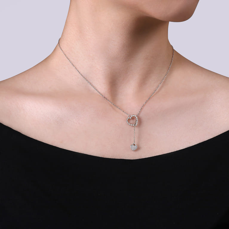 925 Sterling Silver Hearts Y Knot Necklace - Shot 3