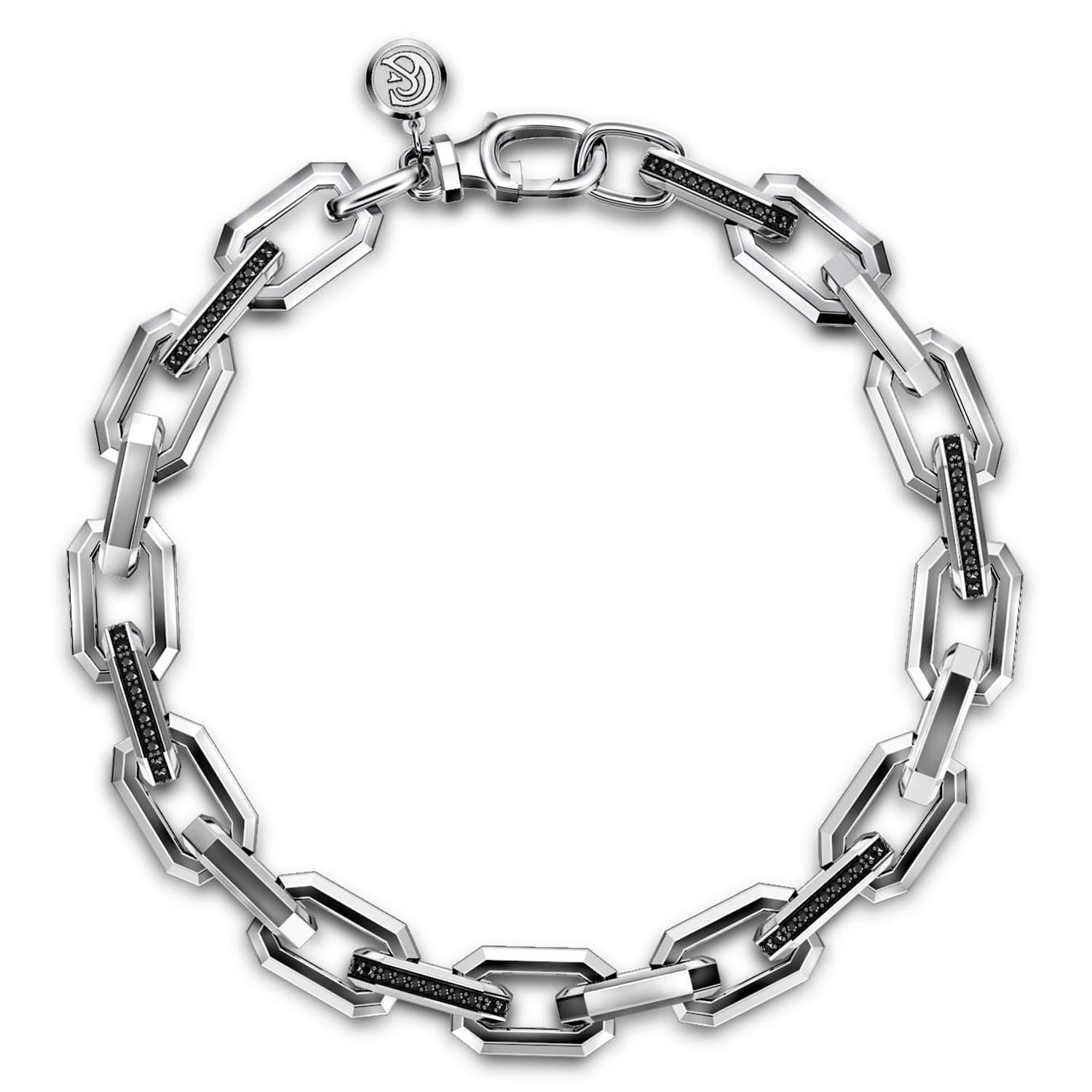 925 Sterling Silver Hollow Faceted Chain Black Spinel Bracelet - Shot 1
