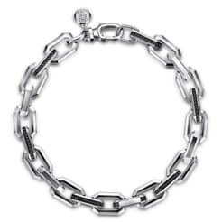 925 Sterling Silver Hollow Faceted Chain Black Spinel Bracelet
