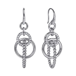 925 Sterling Silver Hollow Tube Interlocking Link Bujukan and White Sapphire Drop Earrings