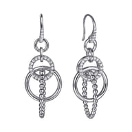 925 Sterling Silver Hollow Tube Interlocking Link Bujukan and White Sapphire Drop Earrings
