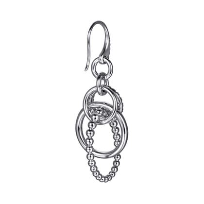 925 Sterling Silver Hollow Tube Interlocking Link Bujukan and White Sapphire Drop Earrings