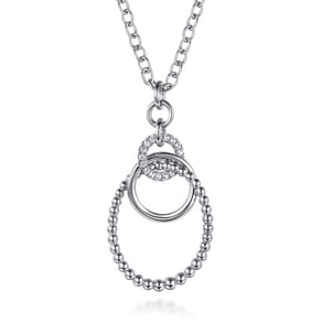 925 Sterling Silver Hollow Tube Interlocking Link Bujukan and White Sapphire Pendant Necklace
