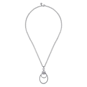 925 Sterling Silver Hollow Tube Interlocking Link Bujukan and White Sapphire Pendant Necklace