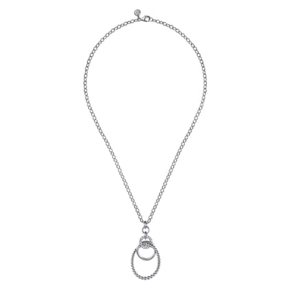 925 Sterling Silver Hollow Tube Interlocking Link Bujukan and White Sapphire Pendant Necklace