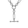 925 Sterling Silver Hollow Tube Link Bujukan and White Sapphire Y Necklace