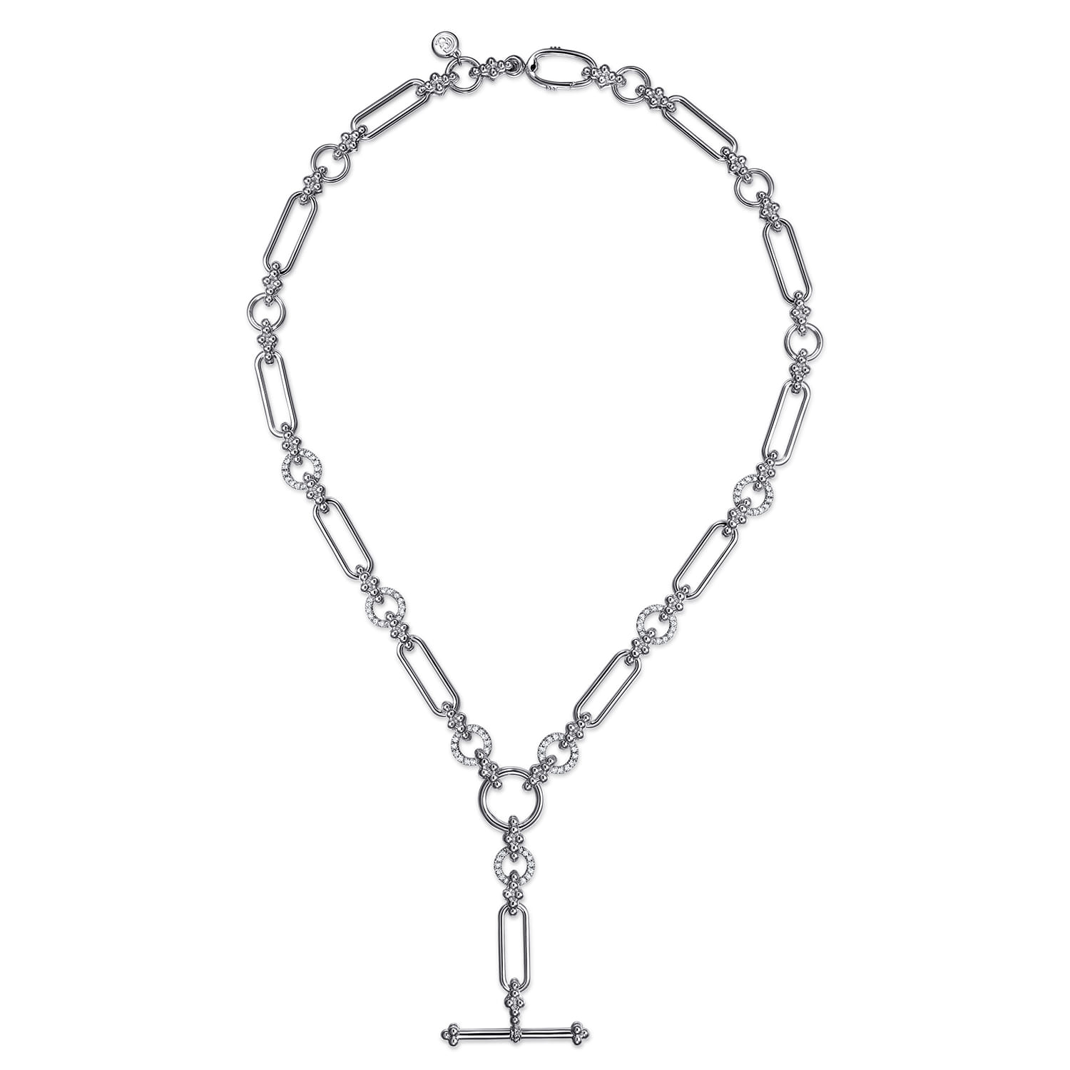 925 Sterling Silver Hollow Tube Link Bujukan and White Sapphire Y Necklace - Shot 2