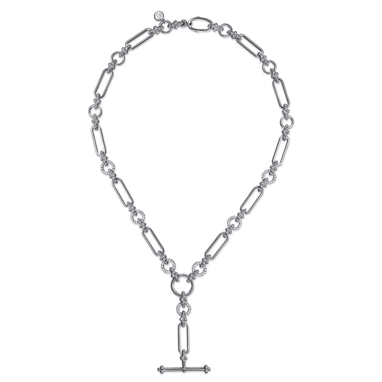 925 Sterling Silver Hollow Tube Link Bujukan and White Sapphire Y Necklace - Shot 2
