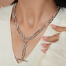 925 Sterling Silver Hollow Tube Link Bujukan and White Sapphire Y Necklace