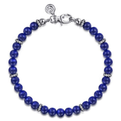 925 Sterling Silver Lapis Beaded Bracelet 6mm