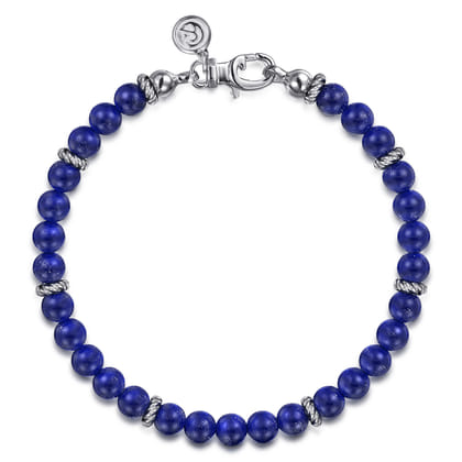 925 Sterling Silver Lapis Beaded Bracelet 6mm
