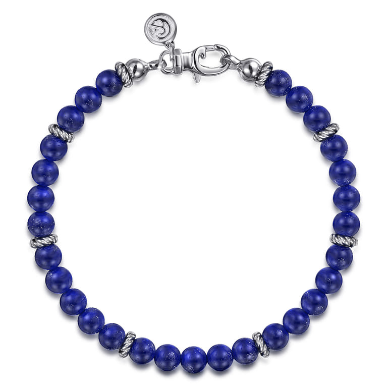 925 Sterling Silver Lapis Beaded Bracelet 6mm - Shot 1