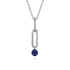 925 Sterling Silver Lapis Bujukan Drop Necklace