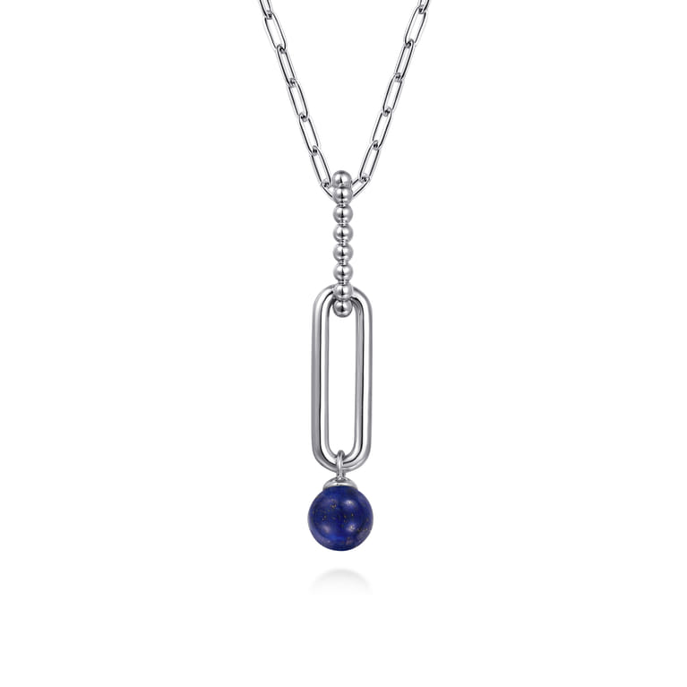 925 Sterling Silver Lapis Bujukan Drop Necklace - Shot 1