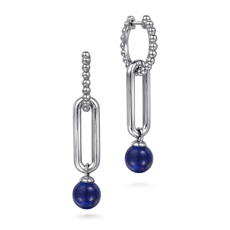 925 Sterling Silver Lapis Bujukan Huggie Drop Earrings - Shot 1