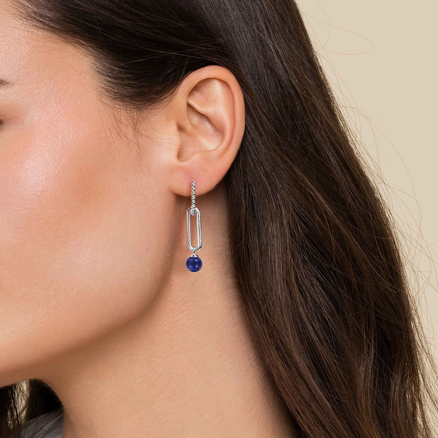 925 Sterling Silver Lapis Bujukan Huggie Drop Earrings - Shot 2