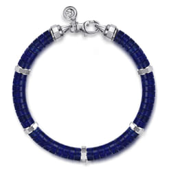 925 Sterling Silver Lapis Cylinder Beaded Bracelet