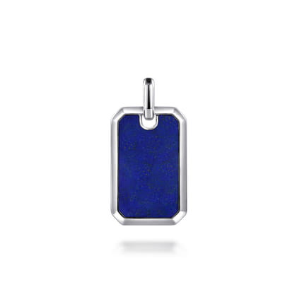 925 Sterling Silver Lapis Dog Tag Pendant