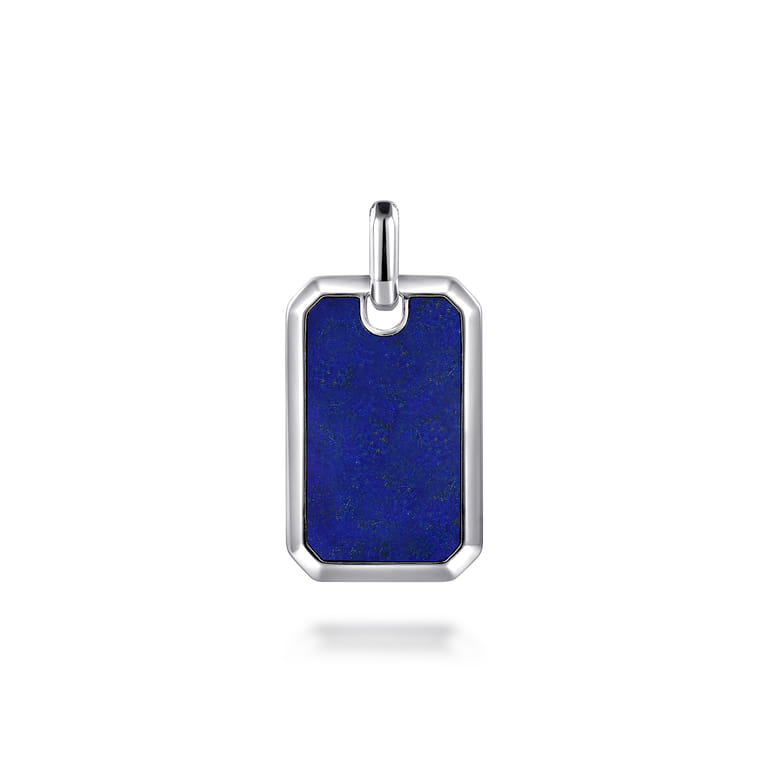 925 Sterling Silver Lapis Dog Tag Pendant - Shot 1