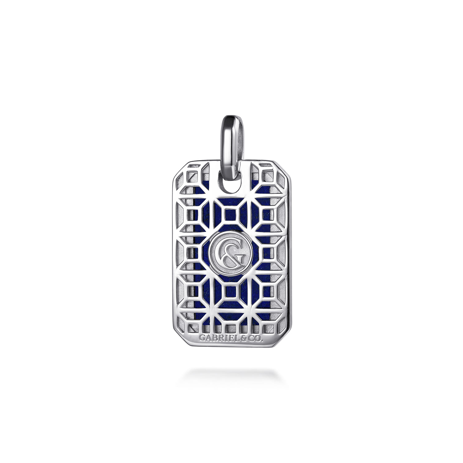 925 Sterling Silver Lapis Dog Tag Pendant - Shot 2