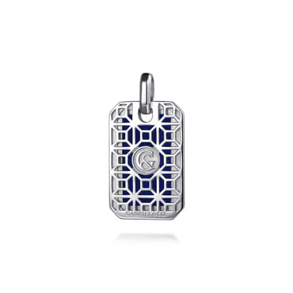 925 Sterling Silver Lapis Dog Tag Pendant