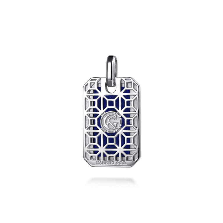 925 Sterling Silver Lapis Dog Tag Pendant - Shot 2