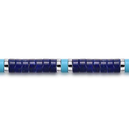 925 Sterling Silver Lapis and Turquoise Cylinder Beaded Bracelet