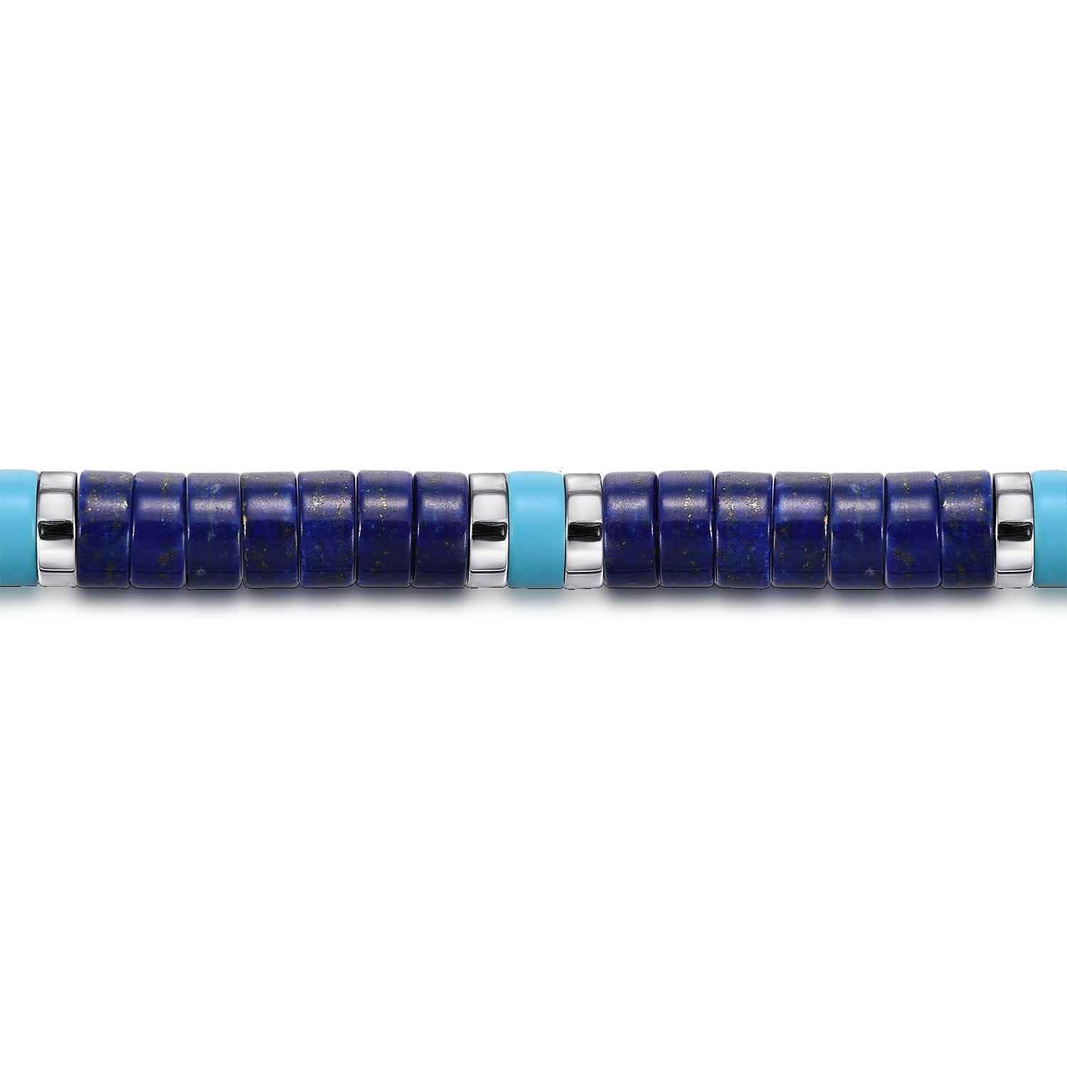925 Sterling Silver Lapis and Turquoise Cylinder Beaded Bracelet - Shot 2
