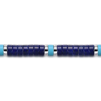 925 Sterling Silver Lapis and Turquoise Cylinder Beaded Bracelet