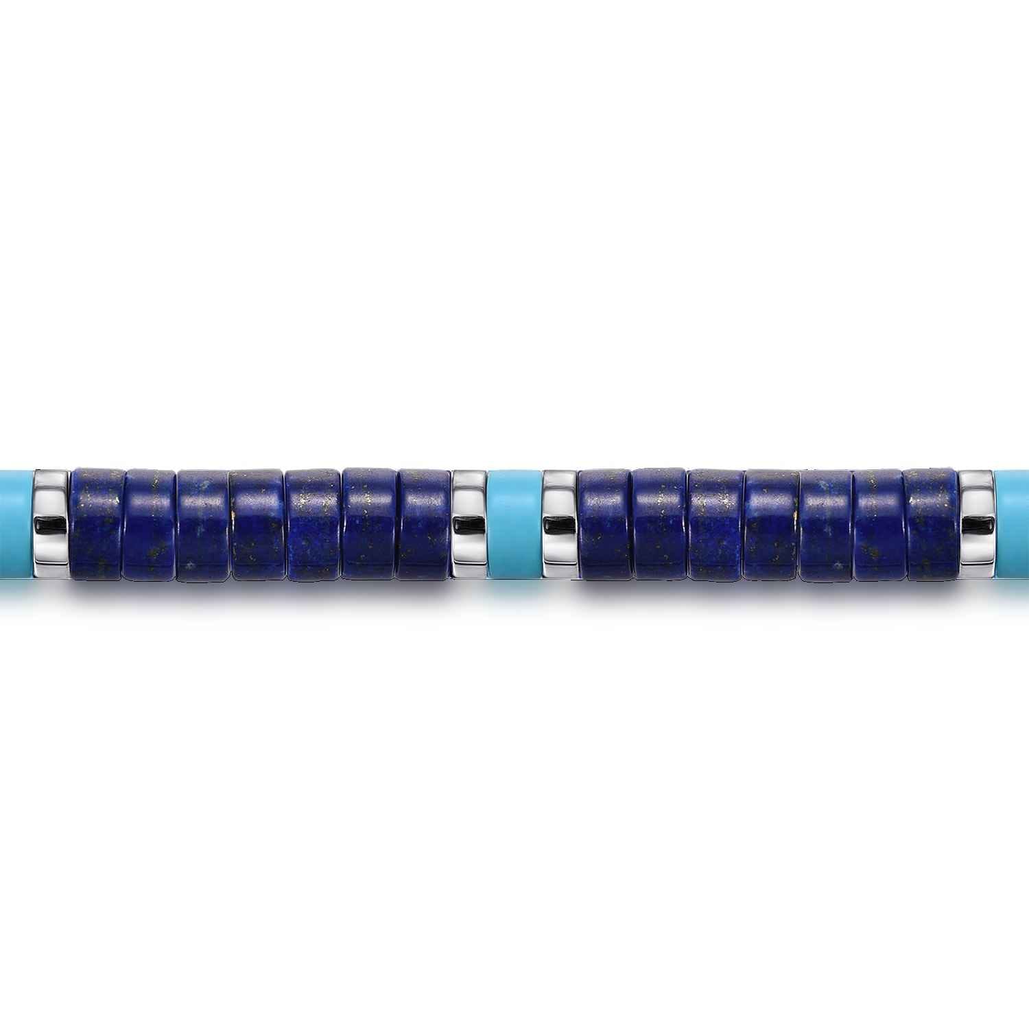 925 Sterling Silver Lapis and Turquoise Cylinder Beaded Bracelet - Shot 2