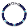 925 Sterling Silver Lapis and Turquoise Cylinder Beaded Bracelet