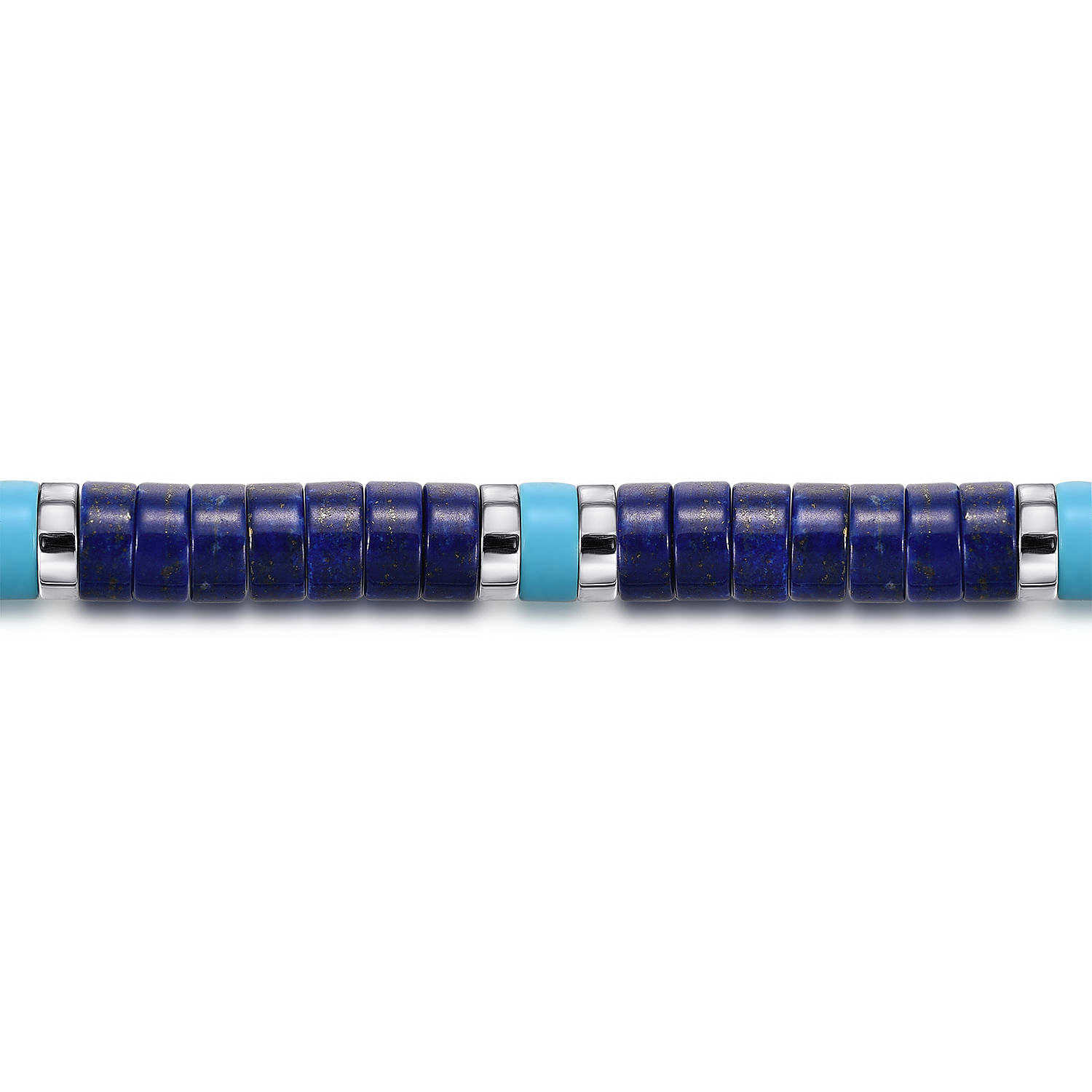 925 Sterling Silver Lapis and Turquoise Cylinder Beaded Bracelet