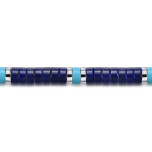 925 Sterling Silver Lapis and Turquoise Cylinder Beaded Bracelet