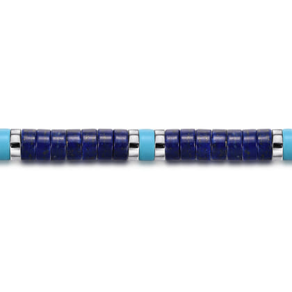 925 Sterling Silver Lapis and Turquoise Cylinder Beaded Bracelet