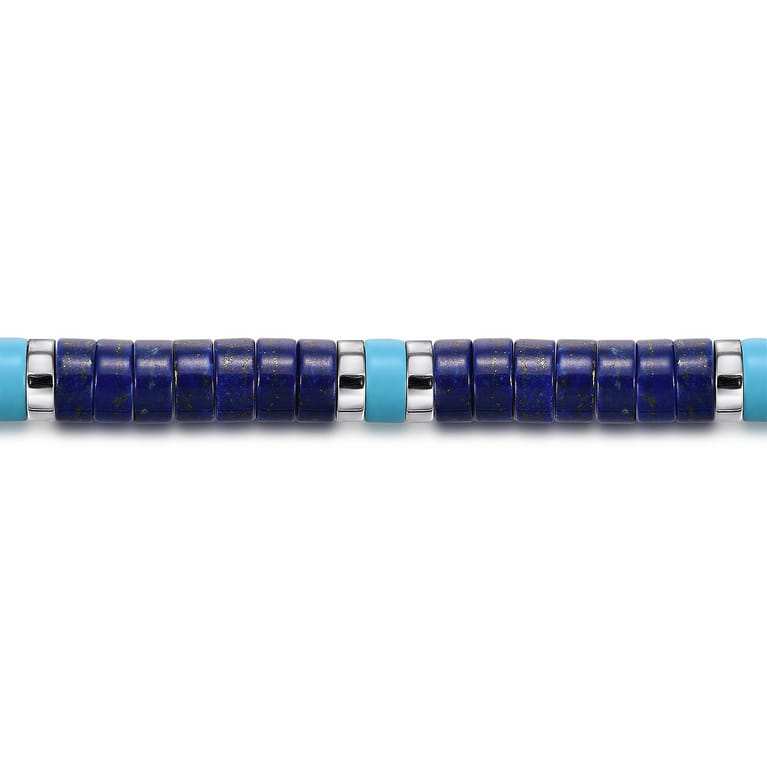 925 Sterling Silver Lapis and Turquoise Cylinder Beaded Bracelet - Shot 2