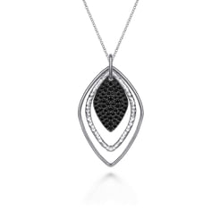 925 Sterling Silver Layered Black Spinel Cluster Necklace