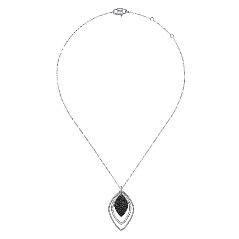 925 Sterling Silver Layered Black Spinel Cluster Necklace - Shot 2