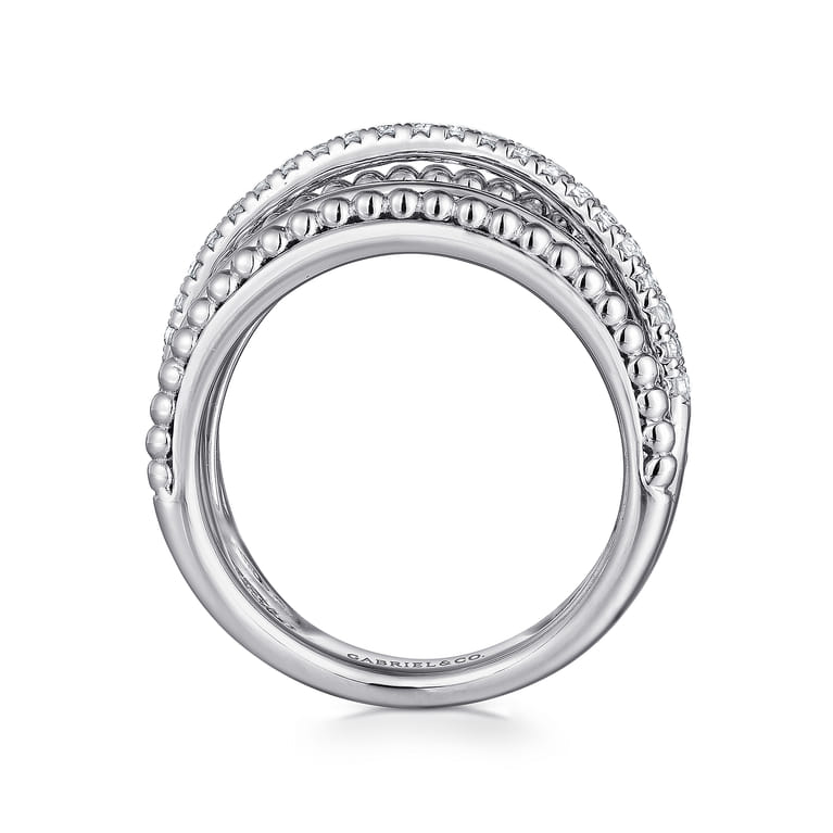 925 Sterling Silver Layered Bujukan Beaded White Sapphire Ring - Shot 2