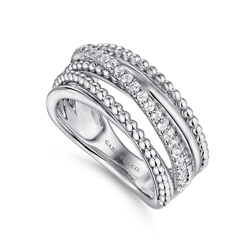 925 Sterling Silver Layered Bujukan Beaded White Sapphire Ring - Shot 3