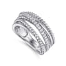 925 Sterling Silver Layered Bujukan Beaded White Sapphire Ring