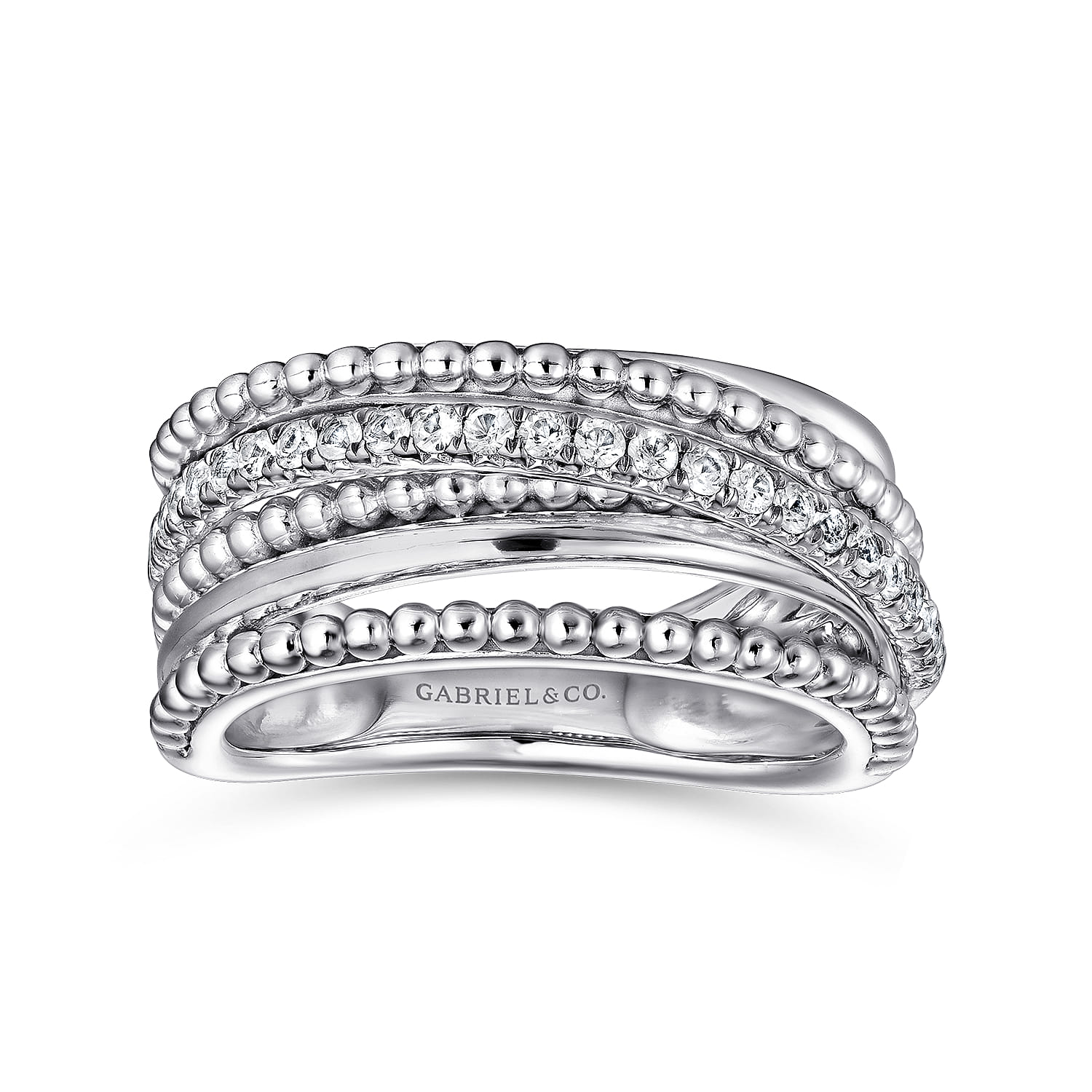 925 Sterling Silver Layered Bujukan Beaded White Sapphire Ring - Shot 4