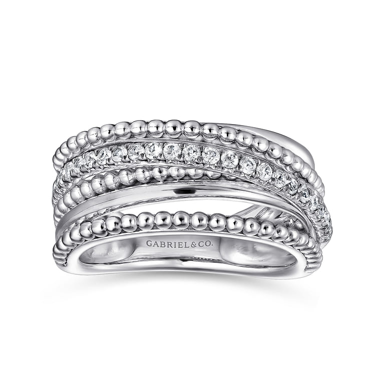 925 Sterling Silver Layered Bujukan Beaded White Sapphire Ring - Shot 4
