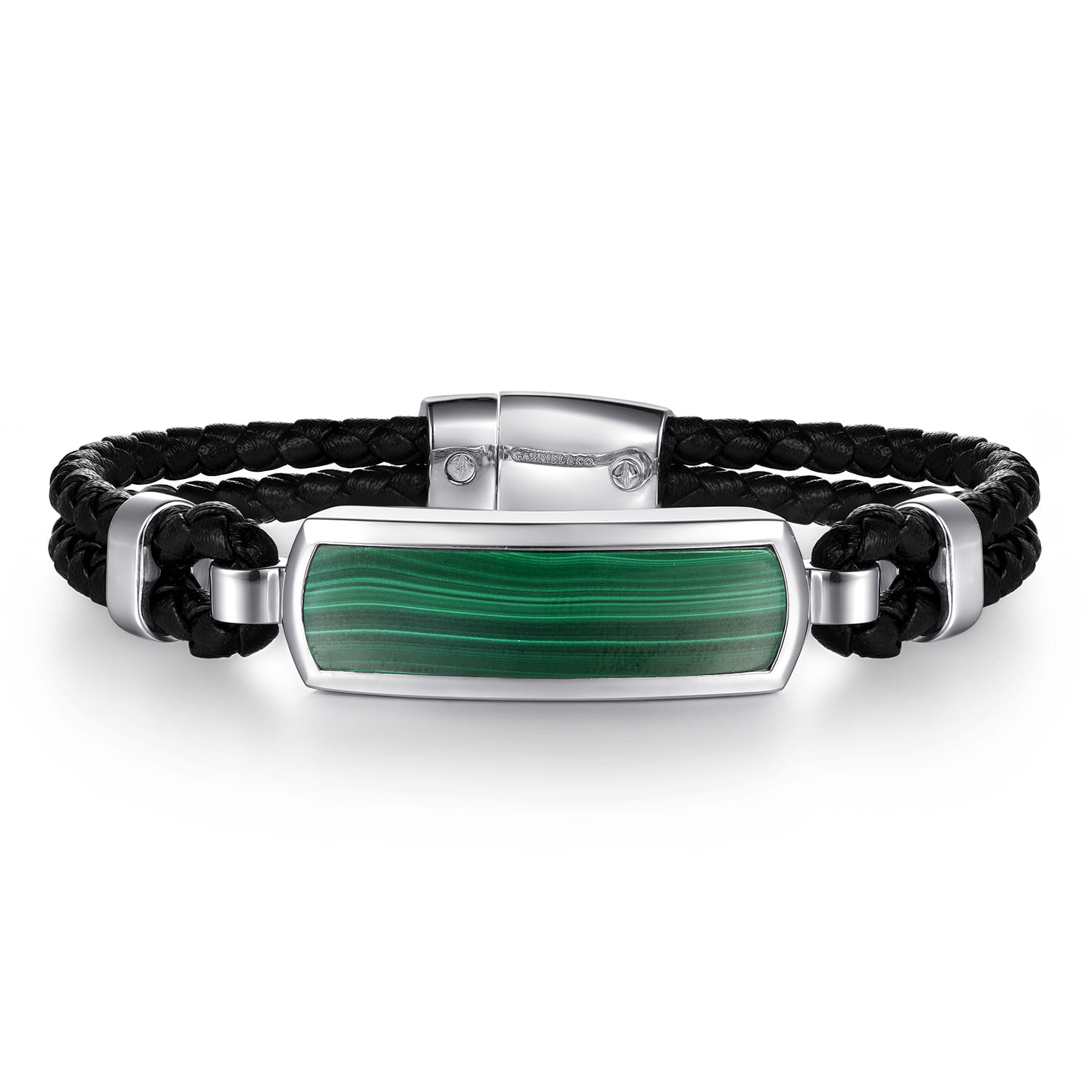 925 Sterling Silver Leather with Malachite ID Bracelet - Shot 1